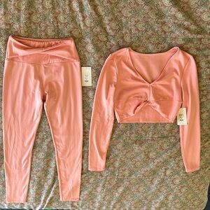 Peach NOVASPORT set soft active long sleeve crop top / soft active leggings